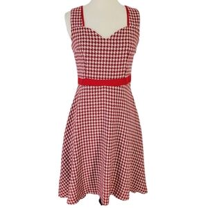 Red Houndstooth Sleeveless Dress